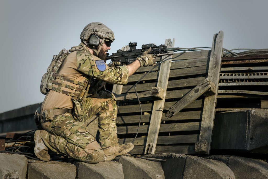 Soldier preparing to fire at enemy